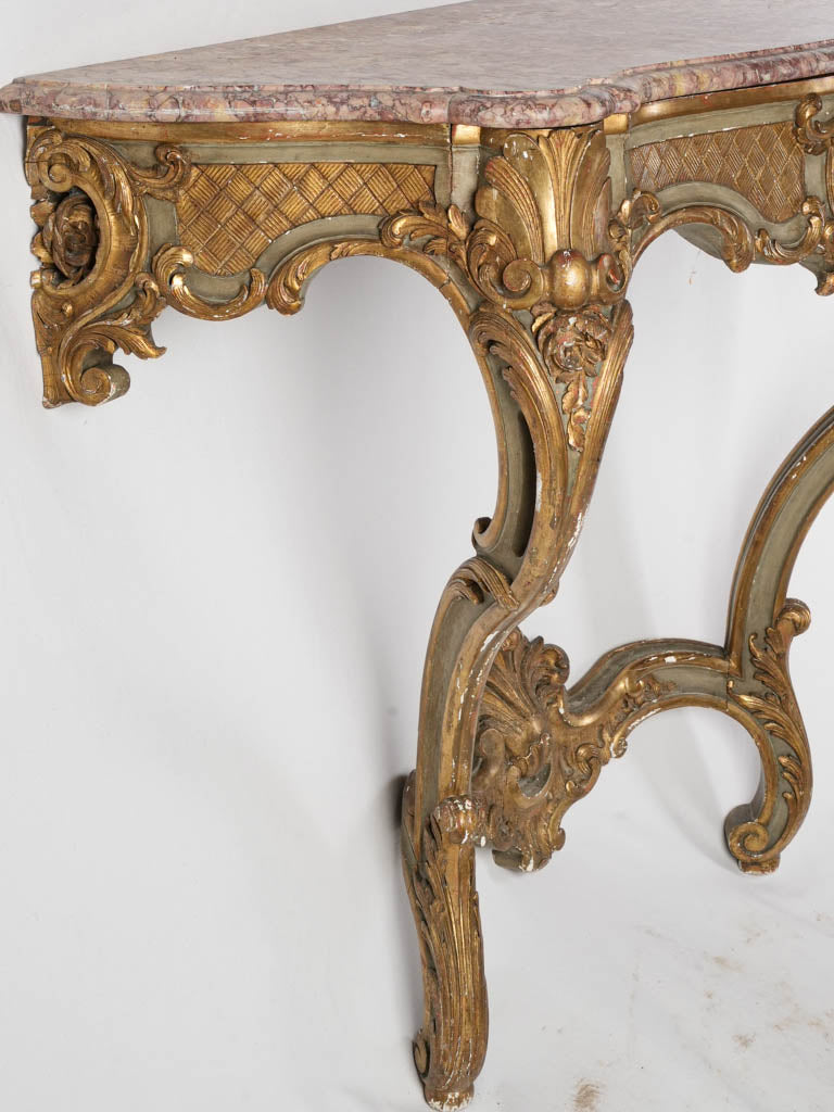 Blush-hued marble console table